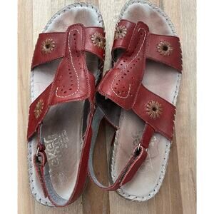 Rieker Lena Red Leather Comfort Sandals-Size 40